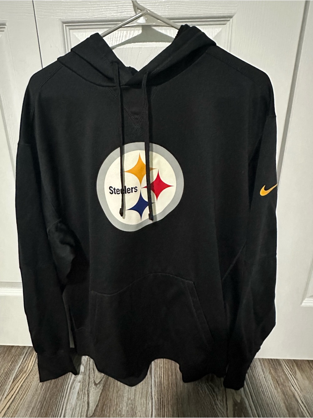Nike Black Pittsburgh Steelers Logo Hoodie with Yellow Swoosh